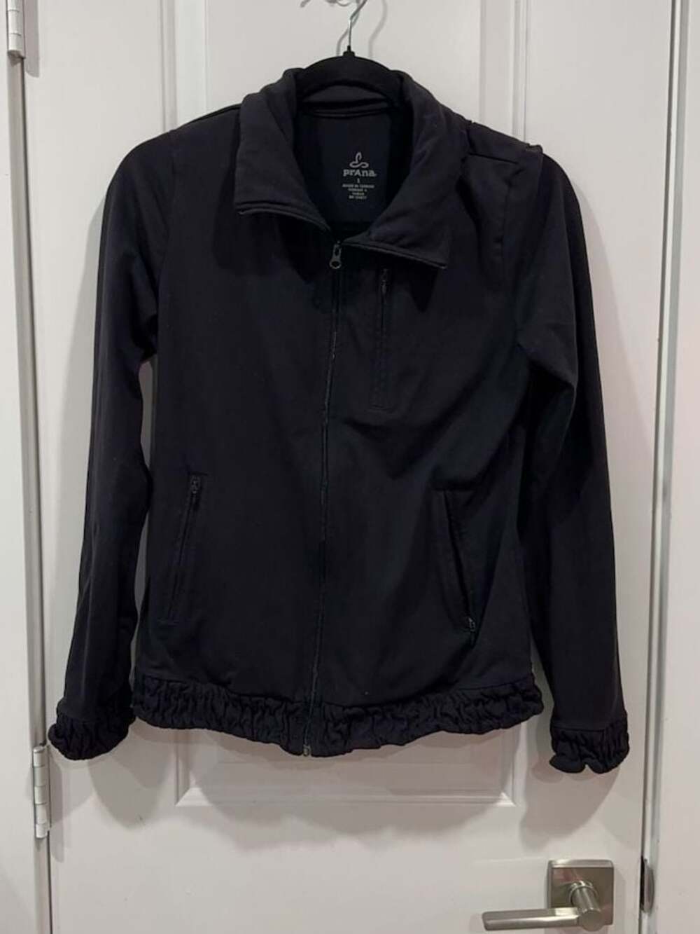 Prana Black Ruffle Athleisure Zip Up Jacket Size Small